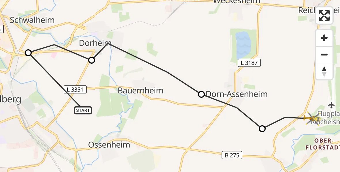 Flugroute Rettungshubschrauber Friedberg (Hessen) - Florstadt, 22 August 2026, 14:35