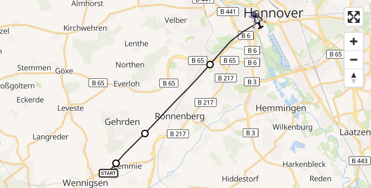 Flugroute Polizeihubschrauber Wennigsen (Deister) - Hannover, 22 August 2026, 14:36