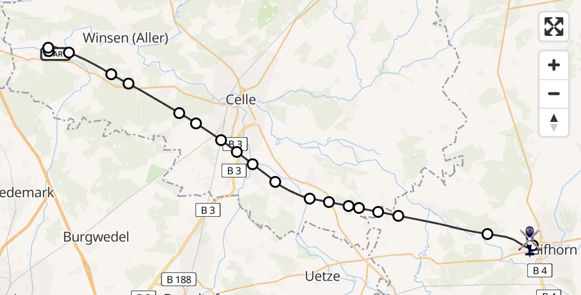 Flugroute Polizeihubschrauber Winsen (Aller) - Gifhorn Bundespolizei Hubschrauberlandeplatz, 22 August 2026, 14:39