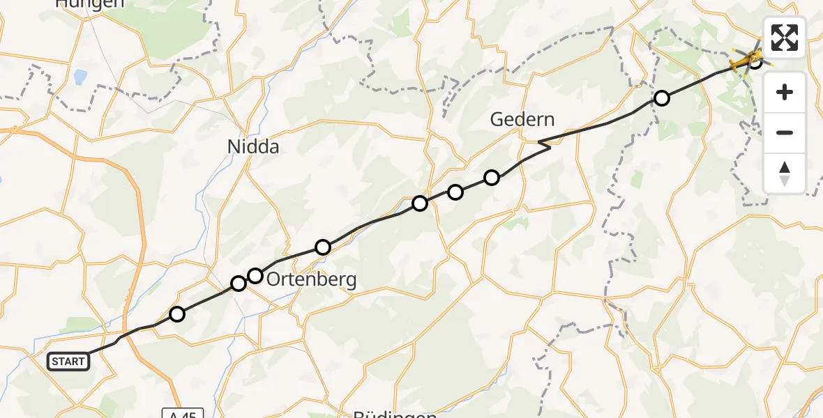Flugroute Rettungshubschrauber Florstadt - Freiensteinau, 22 August 2026, 14:49