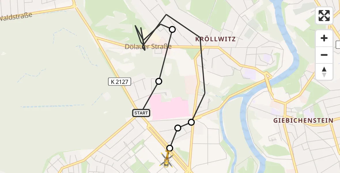 Flugroute Rettungshubschrauber Halle (Saale) University Hospital - Halle (Saale) University Hospital Hubschrauberlandeplatz, 22 August 2026, 14:50