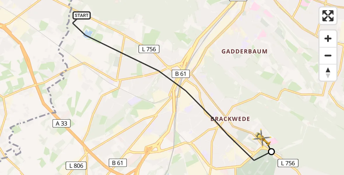 Flugroute Rettungshubschrauber Bielefeld - Luftrettungszentrum Bielefeld, 22 August 2026, 14:51
