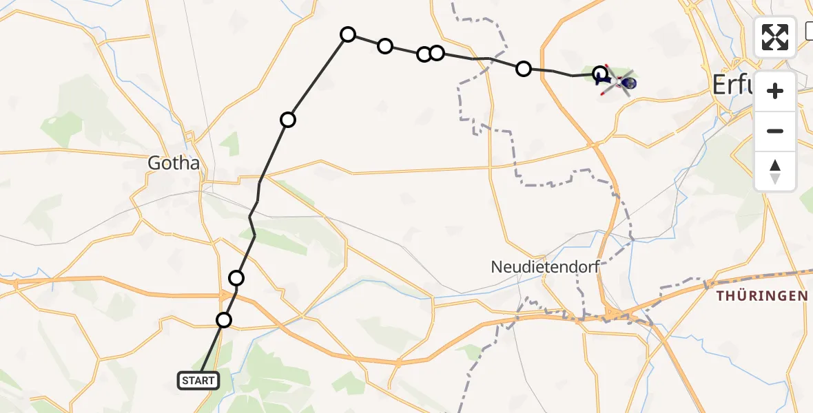 Flugroute Polizeihubschrauber Georgenthal - Erfurt-Weimar Flughafen, 22 August 2026, 14:53
