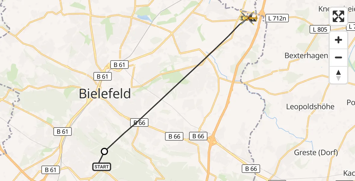 Flugroute Rettungshubschrauber Luftrettungszentrum Bielefeld - Bielefeld, 22 August 2026, 15:01