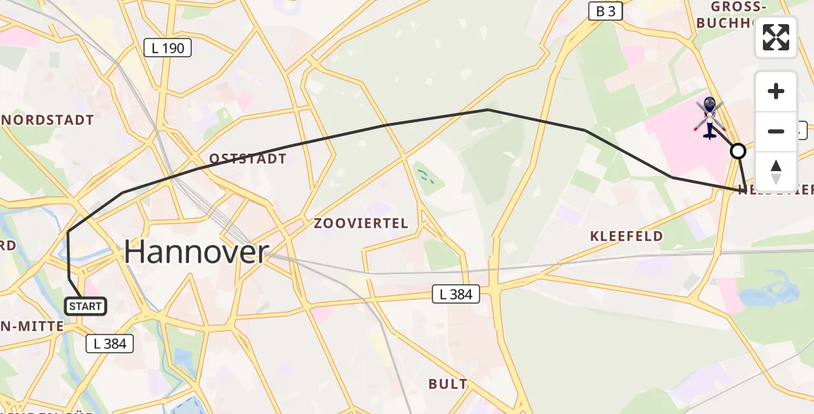 Flugroute Polizeihubschrauber Hannover - Hannover Luftrettung Hubschrauberlandeplatz (Christoph 4), 22 August 2026, 15:04