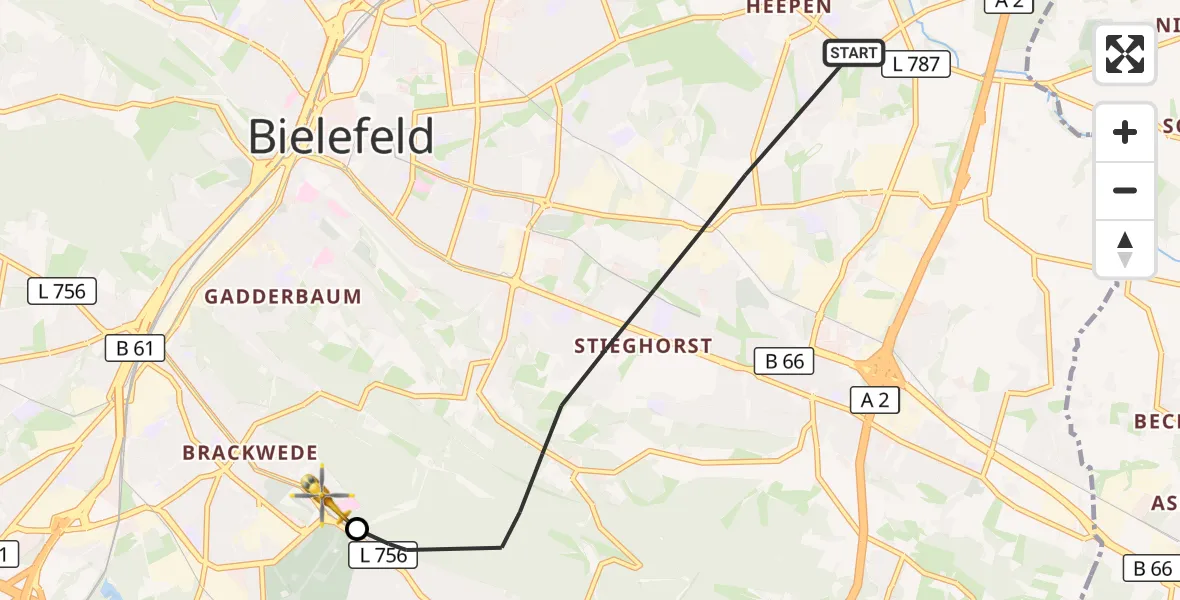 Flugroute Rettungshubschrauber Bielefeld - Luftrettungszentrum Bielefeld, 22 August 2026, 15:26