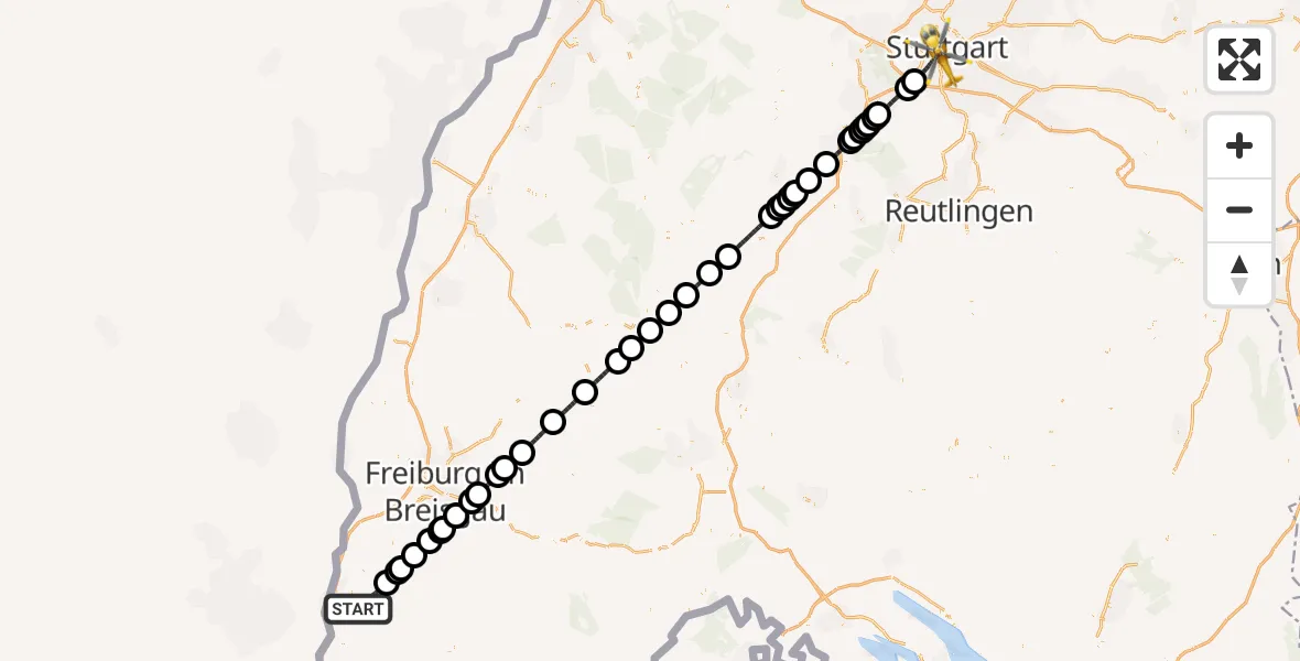 Flugroute Ambulanzhubschrauber Müllheim im Markgräflerland - Stuttgart, 22 August 2026, 15:26