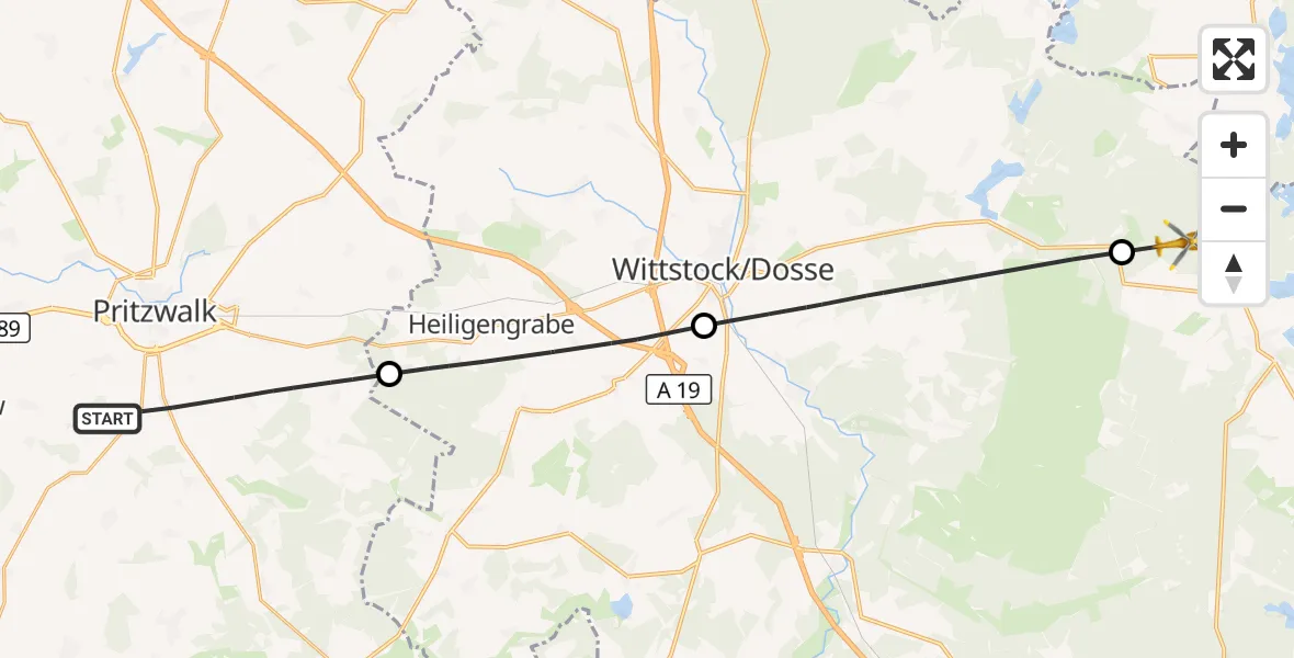 Flugroute Rettungshubschrauber Pritzwalk - Rheinsberg, 22 August 2026, 15:27