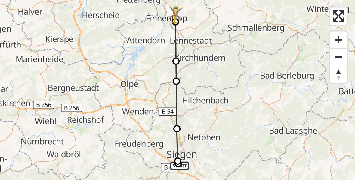 Flugroute Rettungshubschrauber Evangelisches Jung-Stilling Hospital - Finnentrop, 22 August 2026, 15:40