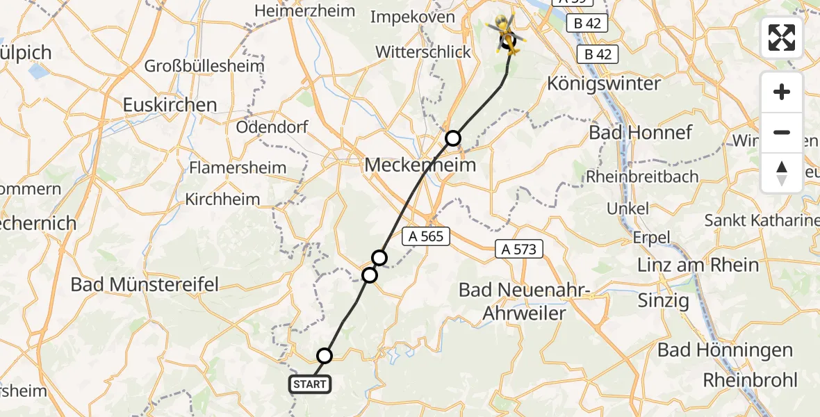 Flugroute Ambulanzhubschrauber Lind - Bonn University Hospital, 22 August 2026, 16:03