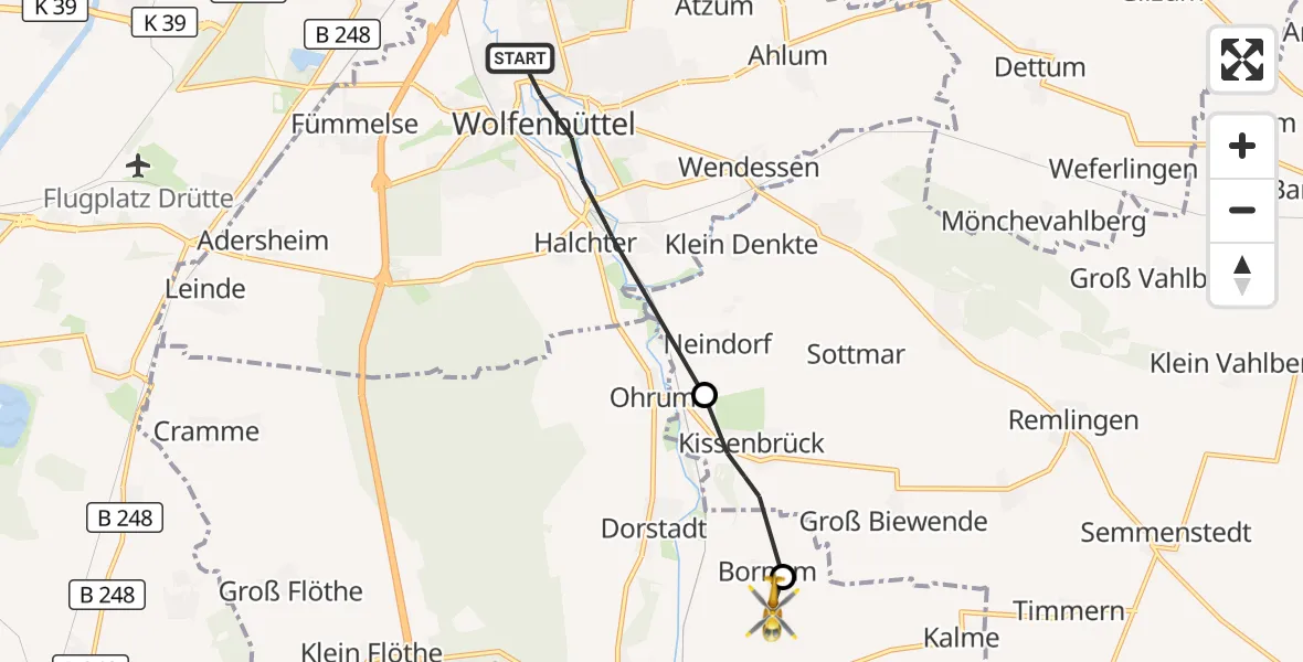 Flugroute Rettungshubschrauber Wolfenbüttel - Börßum, 22 August 2026, 16:12