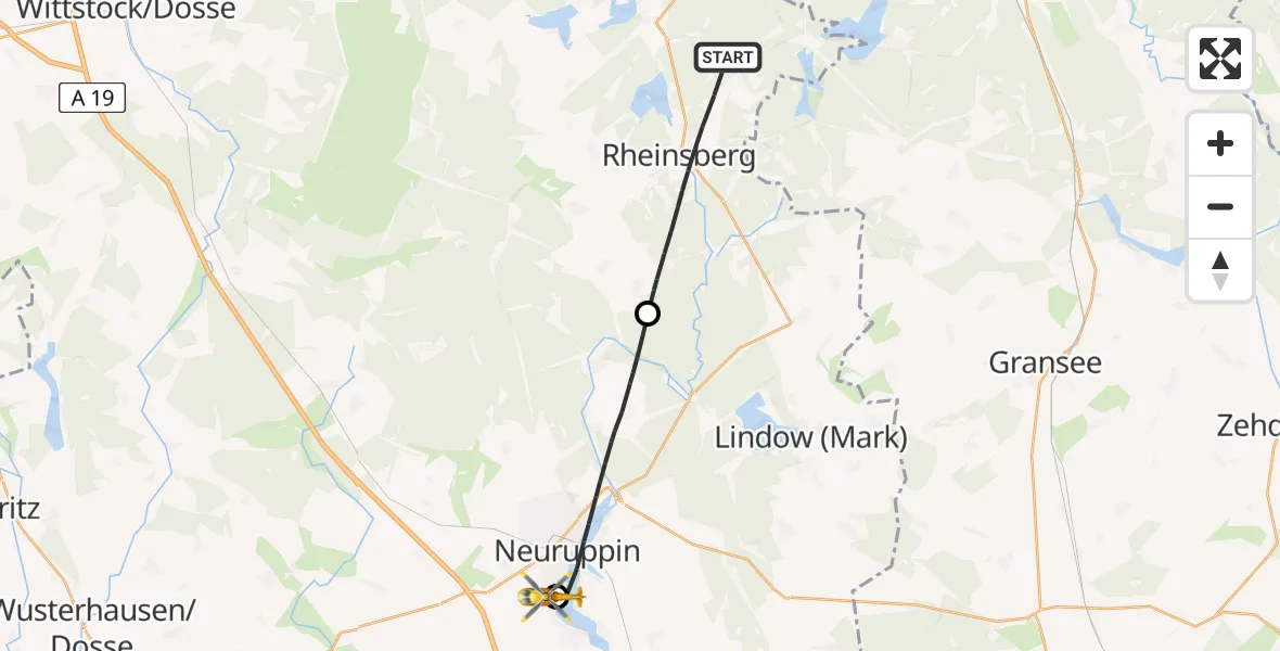 Flugroute Rettungshubschrauber Rheinsberg - Rupin Hospital, 22 August 2026, 16:24