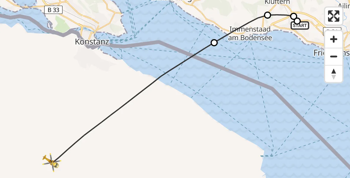 Flugroute Rettungshubschrauber Friedrichshafen Hospital - Hagnau am Bodensee, 22 August 2026, 16:29