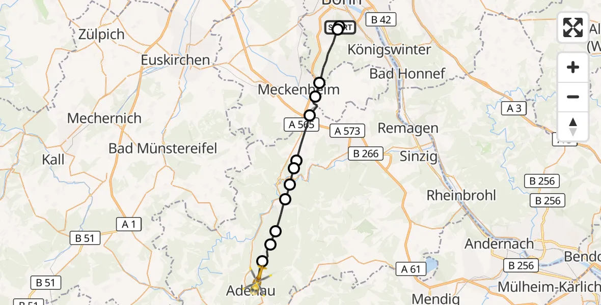 Flugroute Ambulanzhubschrauber Bonn University Hospital - Leimbach, 22 August 2026, 16:44