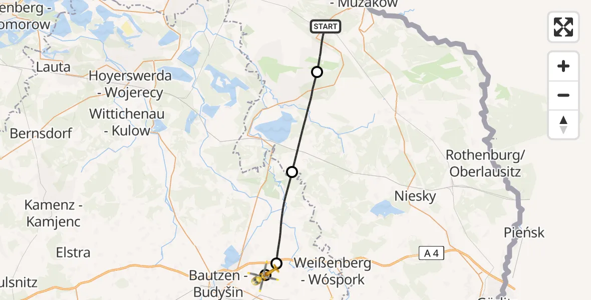 Flugroute Rettungshubschrauber Weißwasser/O.L. - Bautzen Flugplatz, 22 August 2026, 16:46