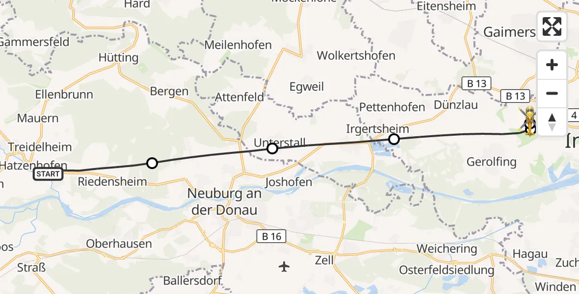 Flugroute Rettungshubschrauber Rennertshofen - Ingolstadt Hospital, 22 August 2026, 17:06