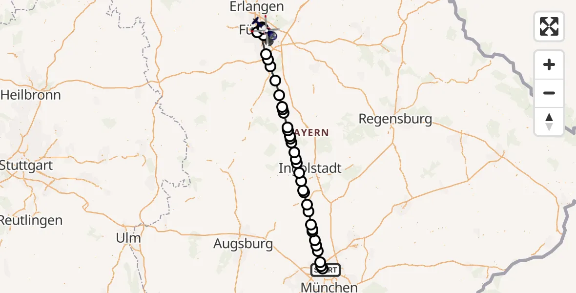 Flugroute Polizeihubschrauber Oberschleißheim - Nürnberg, 22 August 2026, 17:14