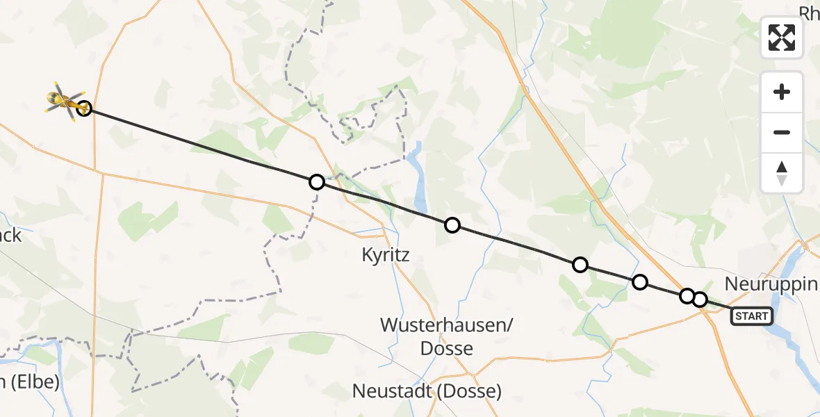 Flugroute Rettungshubschrauber Neuruppin - Plattenburg, 22 August 2026, 17:22