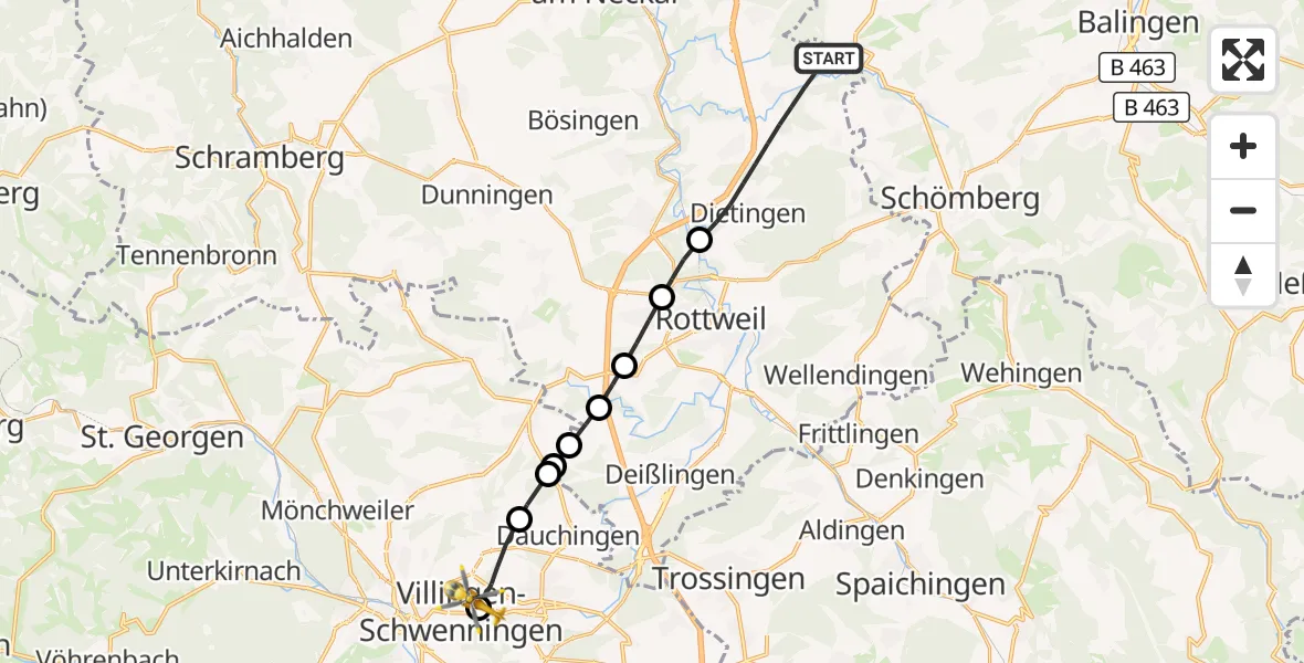 Flugroute Ambulanzhubschrauber Dietingen - DRF Air Rescue Station Villingen-Schwenningen Hubschrauberlandeplatz (Christoph 11), 22 August 2026, 17:24