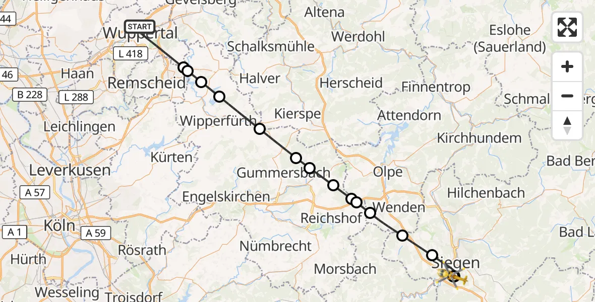 Flugroute Rettungshubschrauber Wuppertal - Evangelisches Jung-Stilling Hospital, 22 August 2026, 17:38