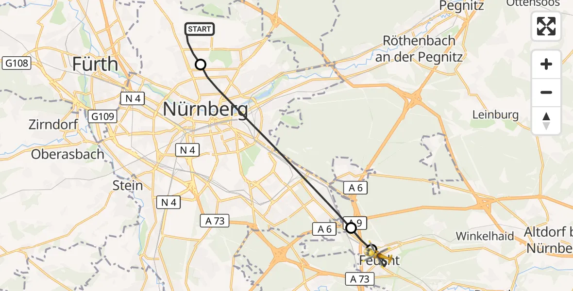 Flugroute Ambulanzhubschrauber Flughafen Nuremberg - Feucht, 22 August 2026, 17:39