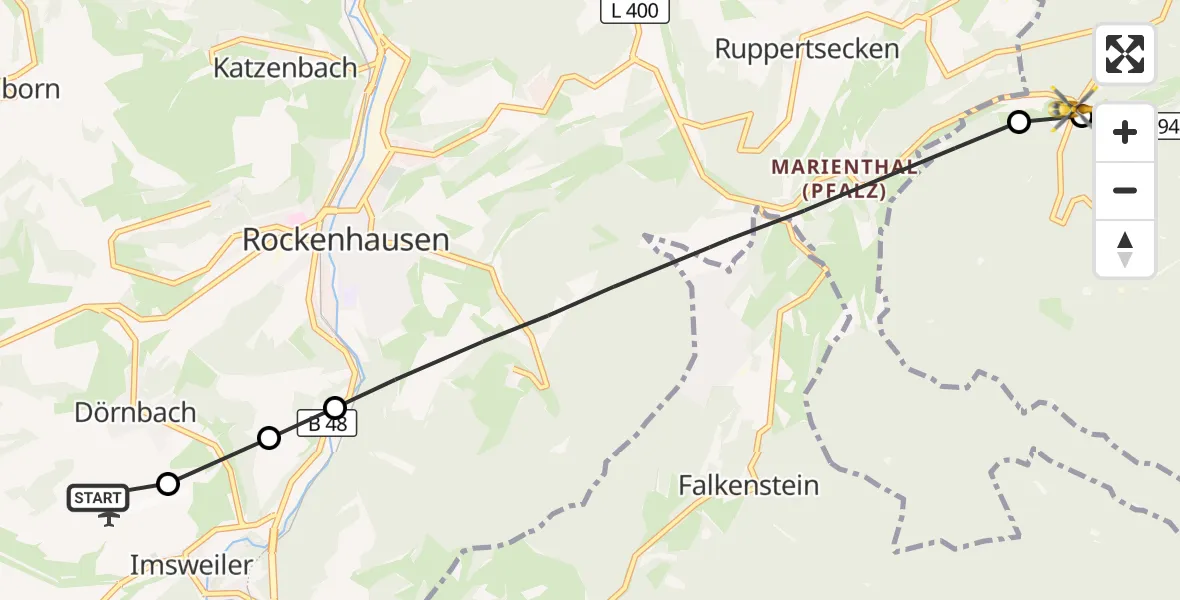 Flugroute Rettungshubschrauber Rockenhausen - Kirchheimbolanden, 22 August 2026, 17:42