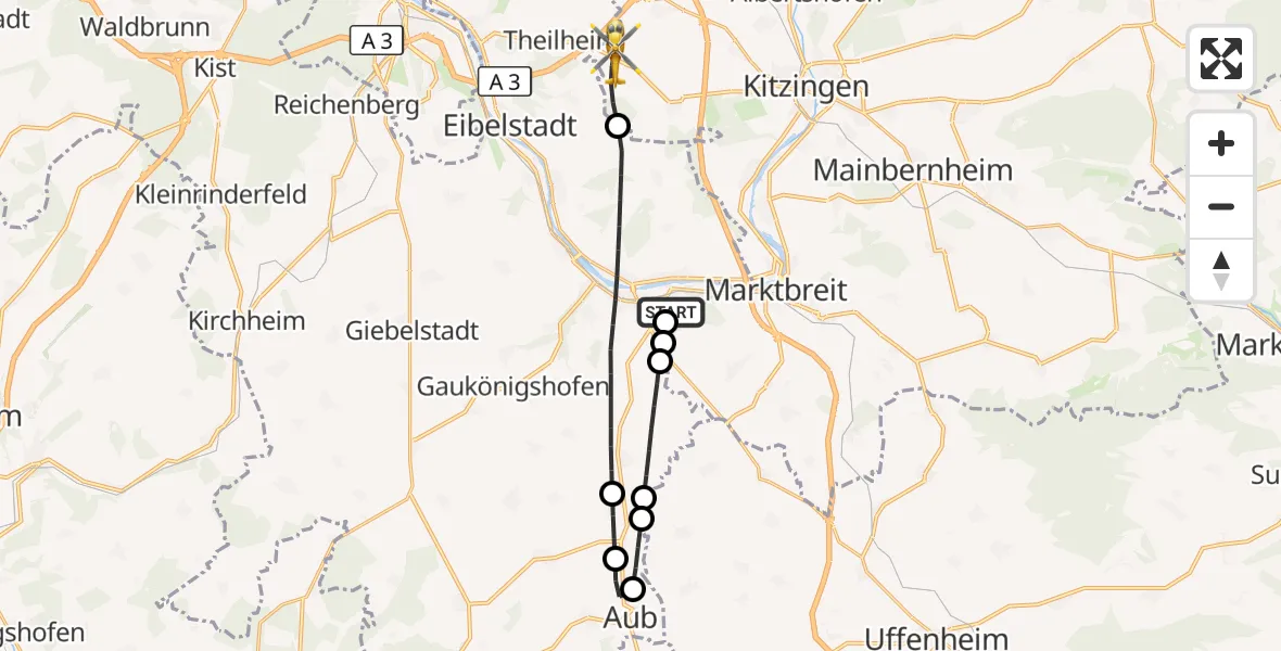 Flugroute Rettungshubschrauber Ochsenfurt Hospital - Biebelried, 22 August 2026, 17:49
