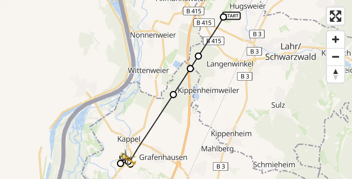 Flugroute Rettungshubschrauber Lahr Flughafen - Kappel-Grafenhausen, 22 August 2026, 18:08