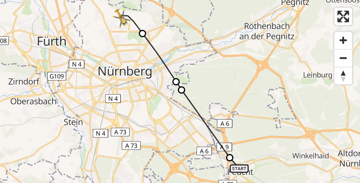 Flugroute Ambulanzhubschrauber Feucht - Flughafen Nuremberg, 22 August 2026, 18:13