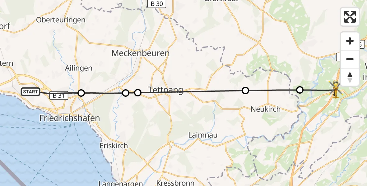 Flugroute Rettungshubschrauber Friedrichshafen - Wangen im Allgäu, 22 August 2026, 18:15