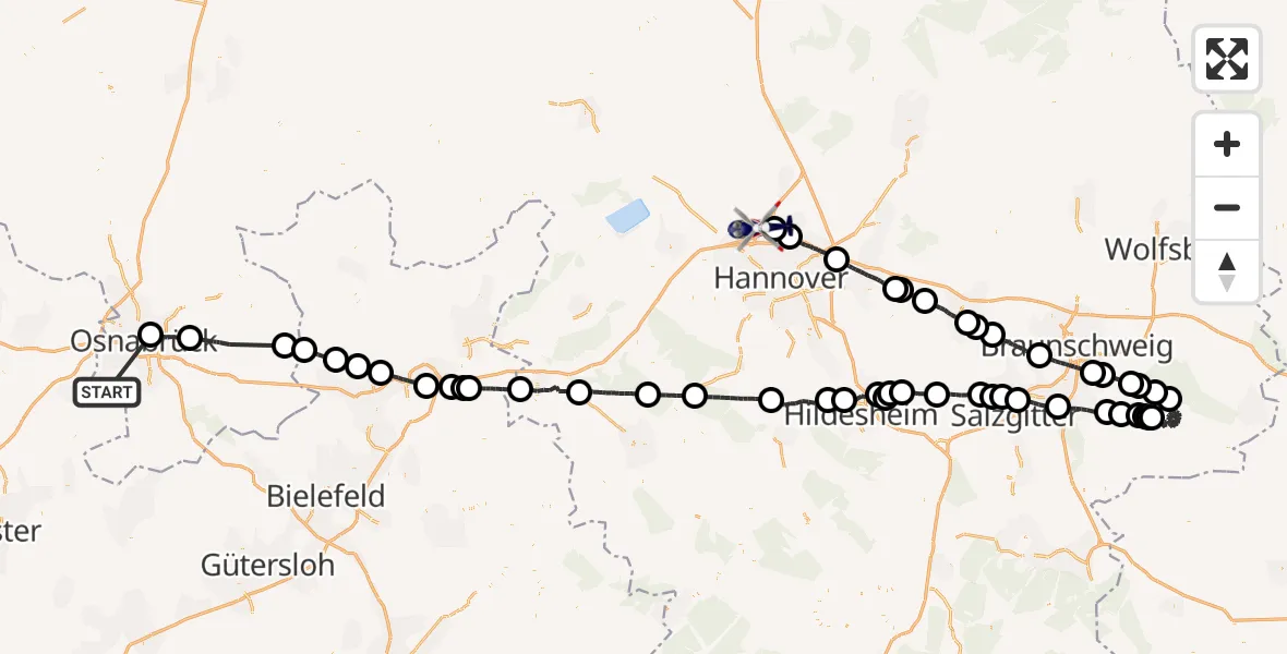 Flugroute Polizeihubschrauber Hagen am Teutoburger Wald - Flughafen Hannover, 22 August 2026, 18:41