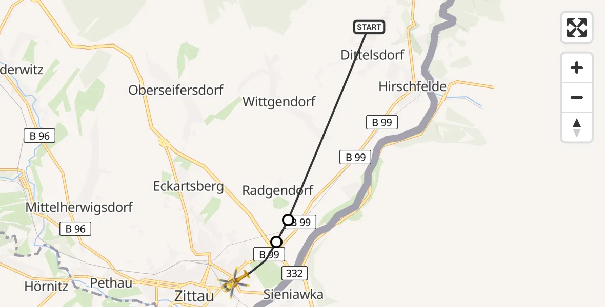 Flugroute Rettungshubschrauber Zittau - Zittau, 22 August 2026, 18:54