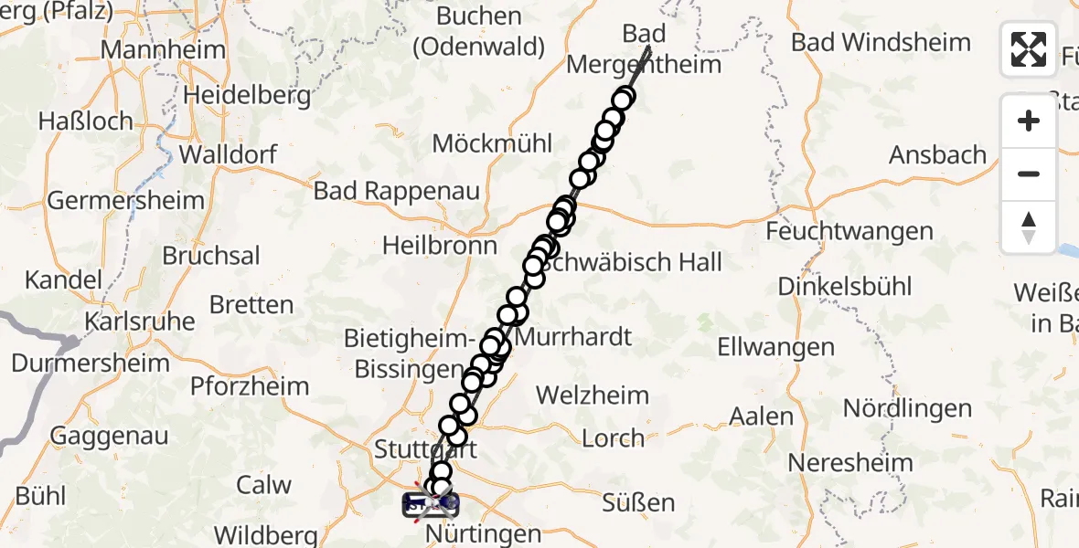 Flugroute Polizeihubschrauber Flughafen Stuttgart - Flughafen Stuttgart, 22 August 2026, 19:01