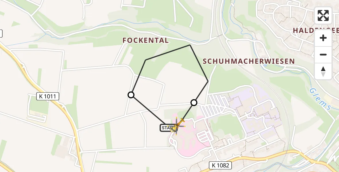 Flugroute Rettungshubschrauber Leonberg Hospital - Leonberg Hospital, 22 August 2026, 19:03
