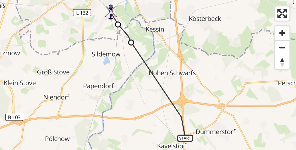 Flugroute Polizeihubschrauber Dummerstorf - Rostock, 22 August 2026, 19:09