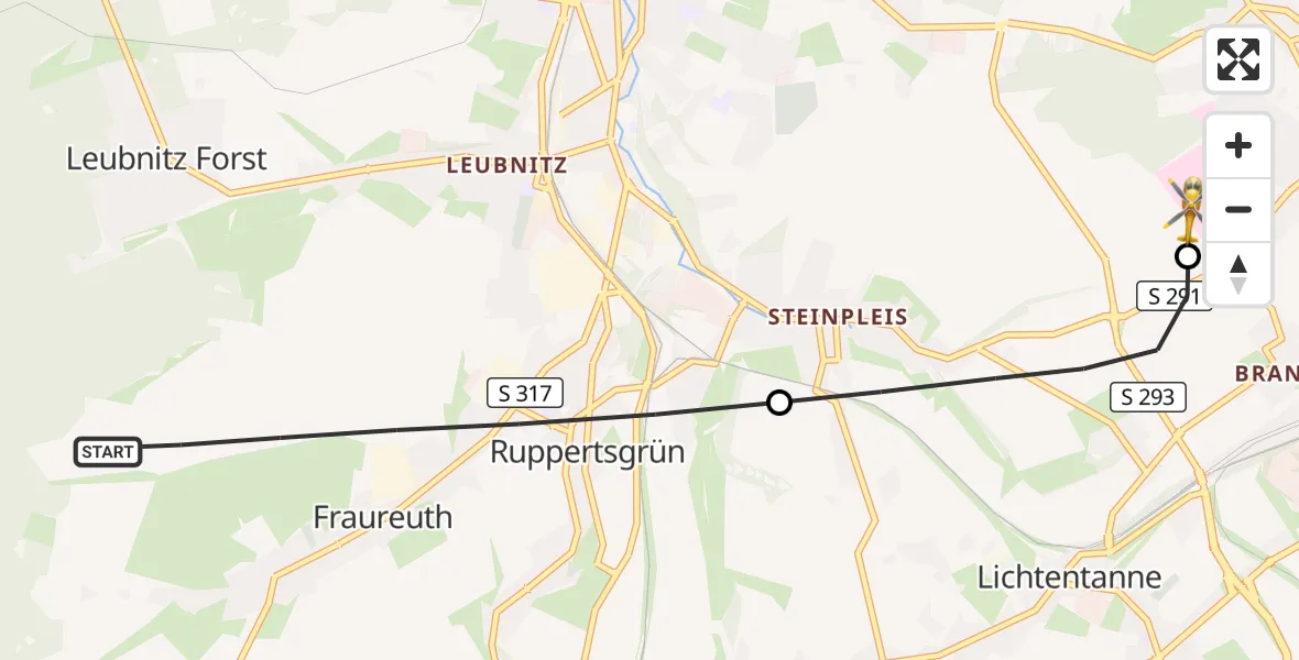 Flugroute Rettungshubschrauber Fraureuth - ADAC Air Rescue Station Zwickau Hubschrauberlandeplatz, 22 August 2026, 19:11