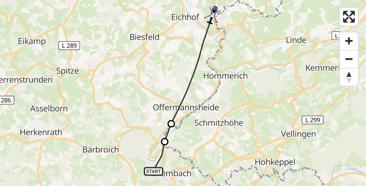 Flugroute Polizeihubschrauber Overath - Kürten, 22 August 2026, 19:12