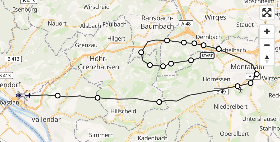 Flugroute Polizeihubschrauber Montabaur - Bendorf, 22 August 2026, 19:49