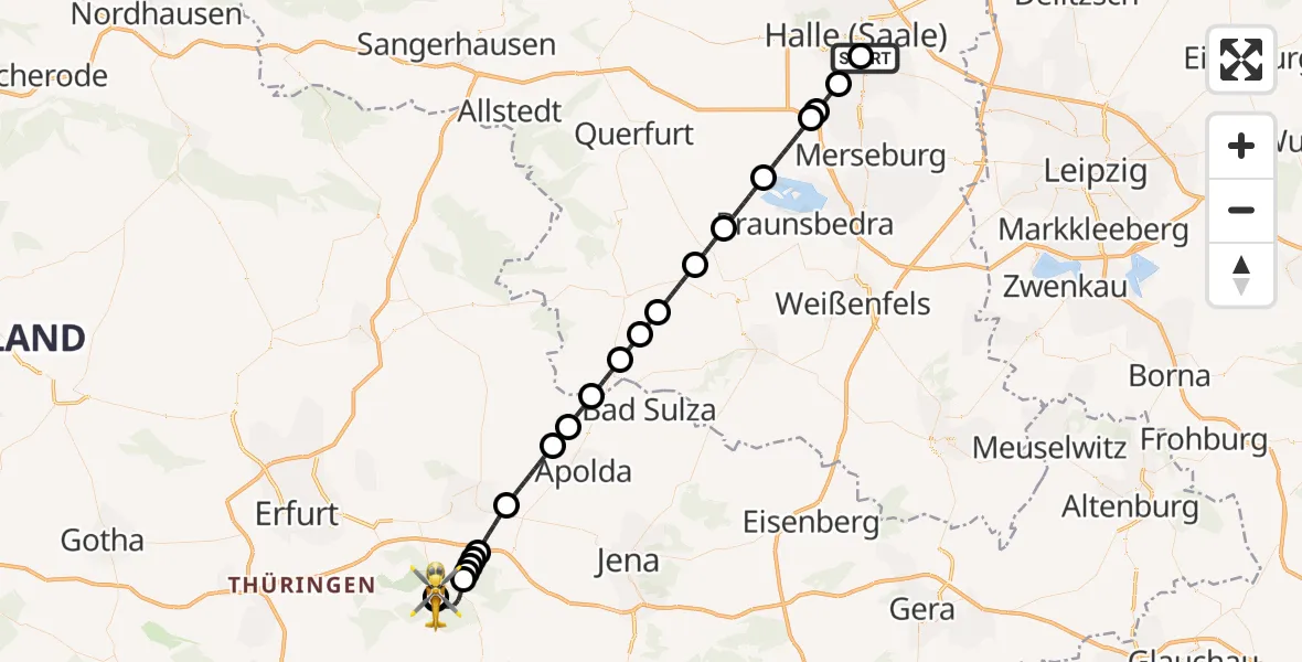 Flugroute Ambulanzhubschrauber BG Hospital Bergmannstrost Halle - Bad Berka Central Hospital, 22 August 2026, 20:16