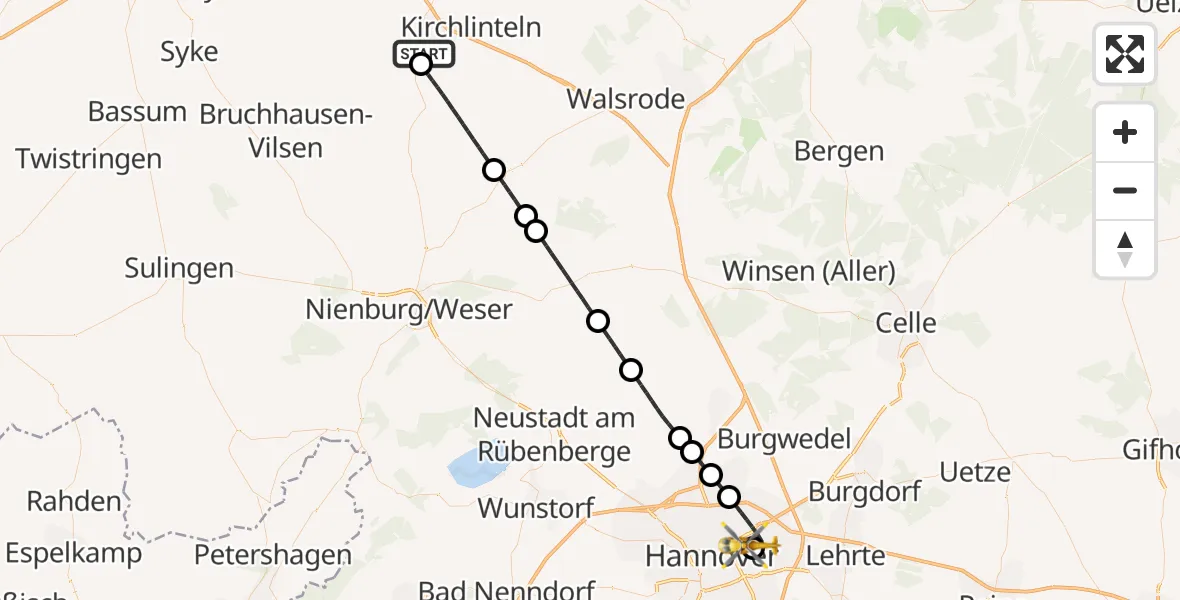 Flugroute Rettungshubschrauber Verden (Aller) - Hannover Luftrettung Hubschrauberlandeplatz (Christoph 4), 22 August 2026, 20:48