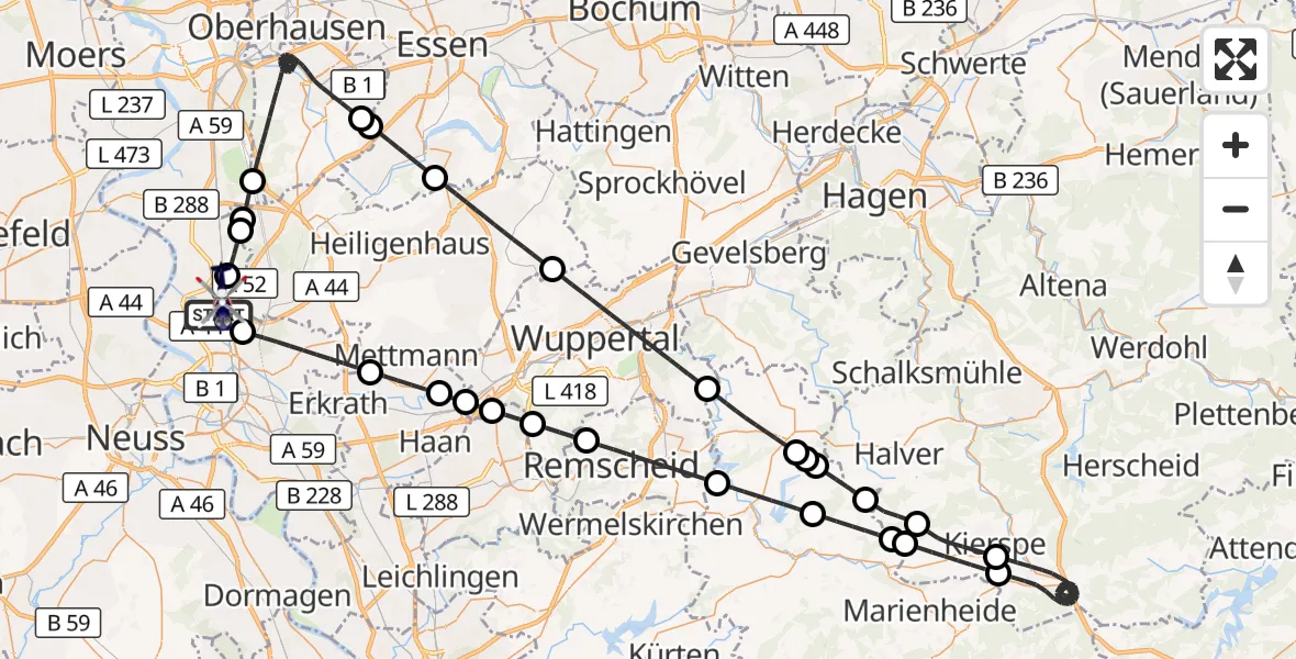 Flugroute Polizeihubschrauber Düsseldorf Flughafen - Düsseldorf Flughafen, 22 August 2026, 21:08