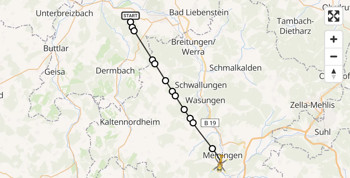 Flugroute Ambulanzhubschrauber Bad Salzungen - Meiningen, 22 August 2026, 21:45