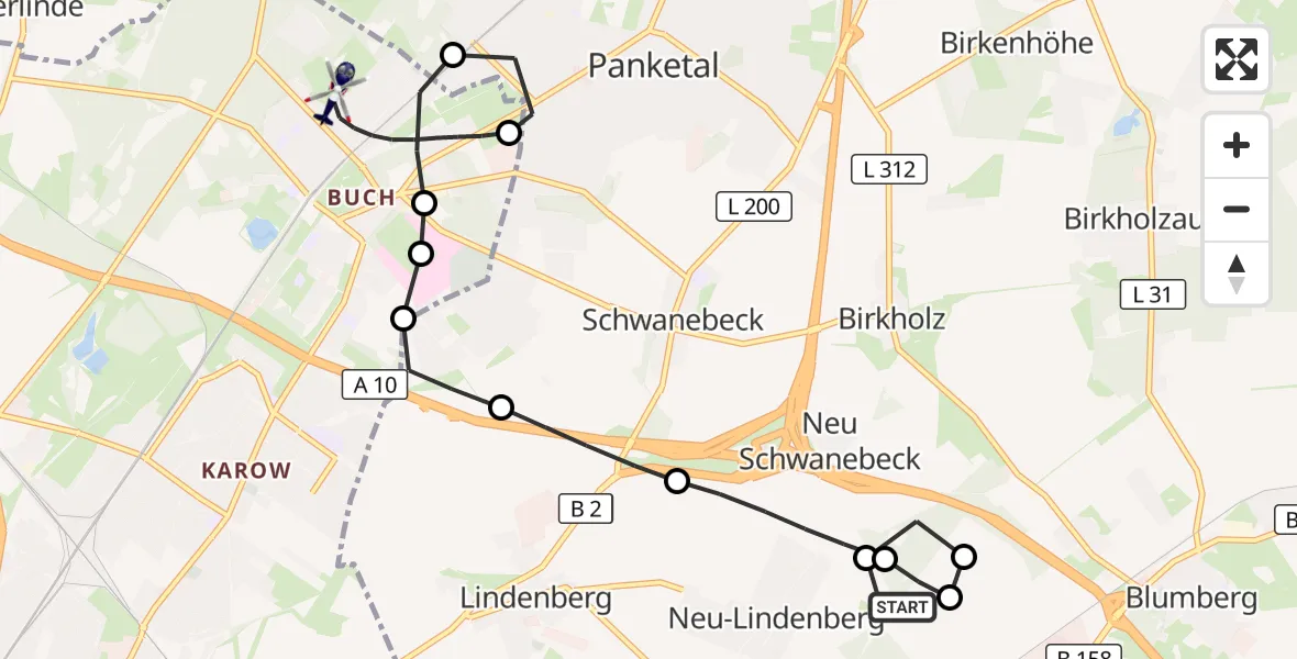 Flugroute Polizeihubschrauber Ahrensfelde Hubschrauberlandeplatz - Berlin, 22 August 2026, 22:18