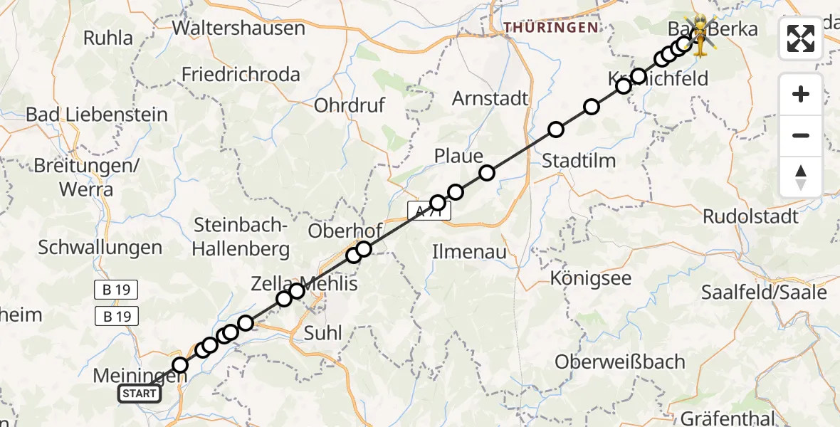 Flugroute Ambulanzhubschrauber Meiningen - DRF Rettungsstation Bad Berka Hubschrauberlandeplatz, 22 August 2026, 22:32