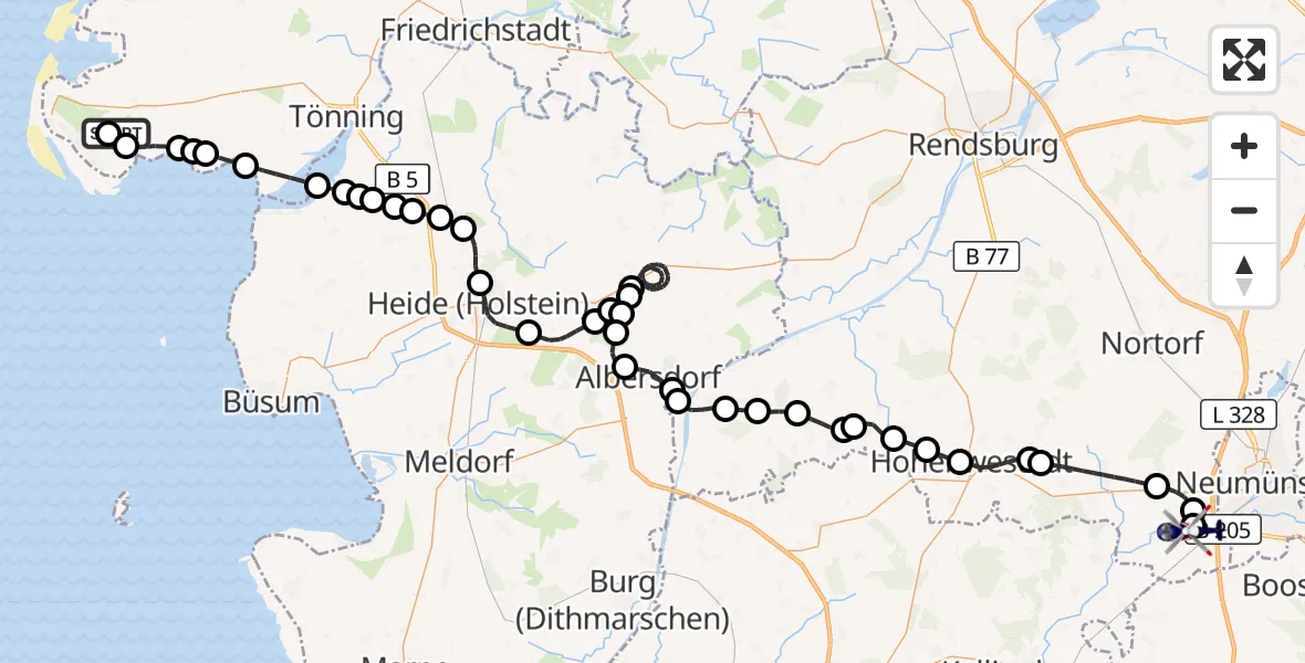 Flugroute Polizeihubschrauber Sankt Peter-Ording Flughafen - Padenstedt, 22 August 2026, 22:54