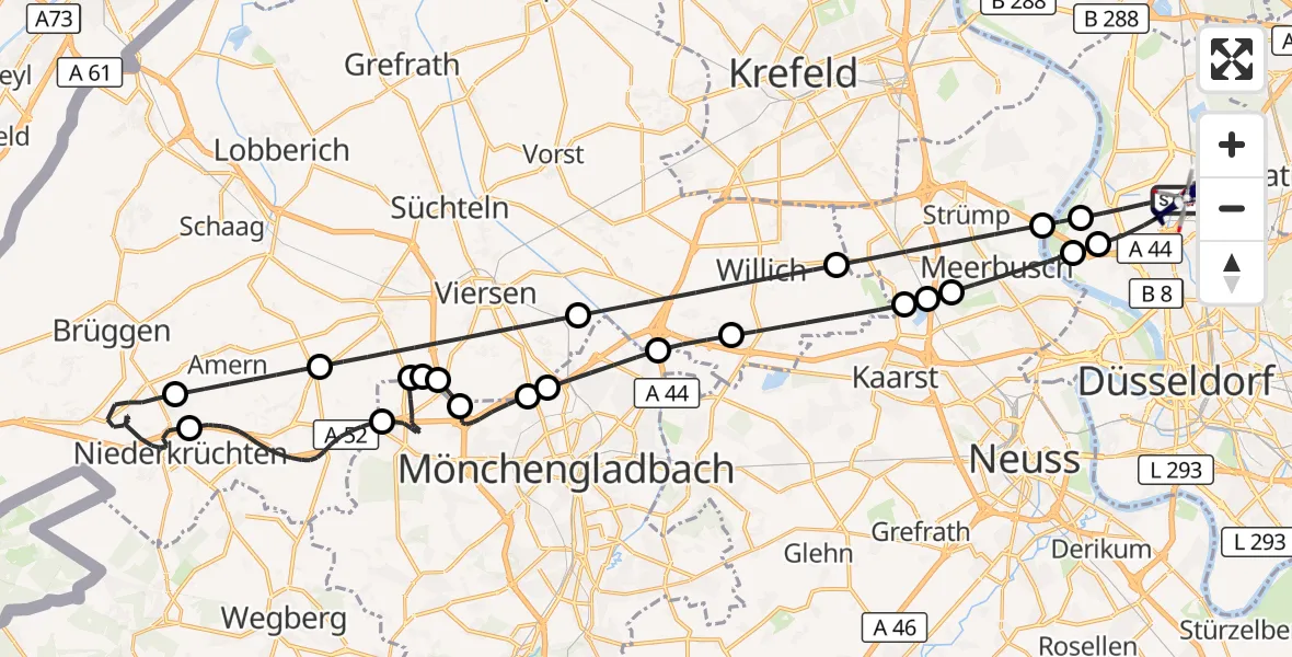 Flugroute Polizeihubschrauber Düsseldorf Flughafen - Düsseldorf Flughafen, 22 August 2026, 23:08