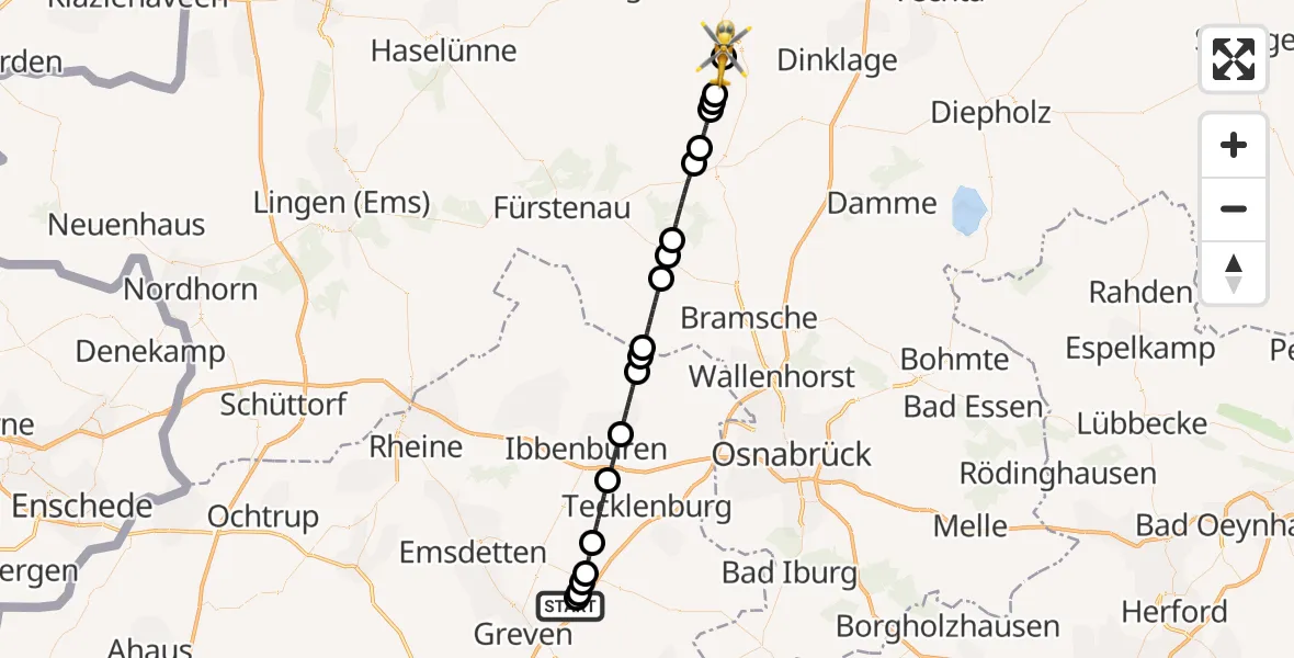 Flugroute Ambulanzhubschrauber Christoph  Westfalen-ADAC - Quakenbrück, 22 August 2026, 23:29