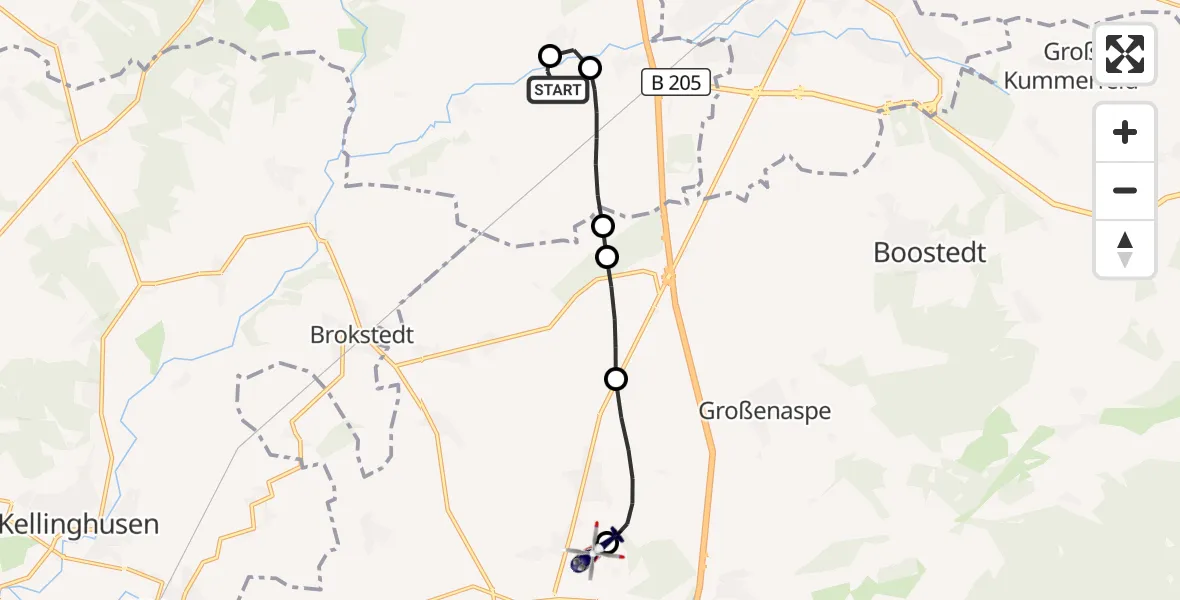 Flugroute Polizeihubschrauber Padenstedt - Bad Bramstedt Hubschrauberlandeplatz, 22 August 2026, 23:49