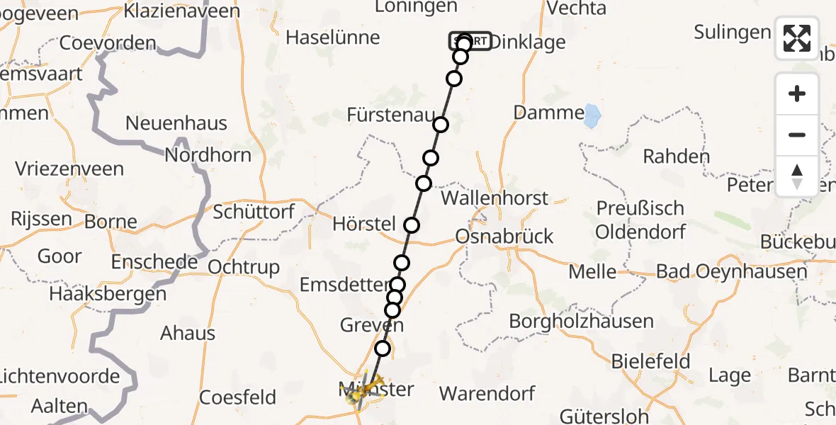 Flugroute Ambulanzhubschrauber Quakenbrück - Münster, 23 August 2026, 00:26
