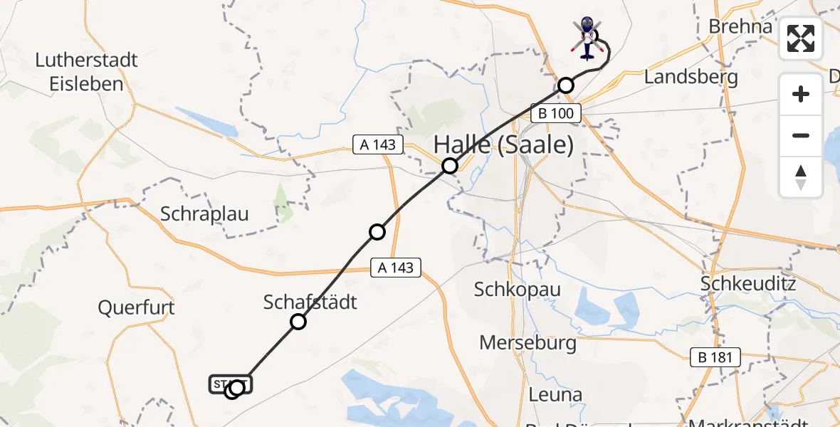 Flugroute Polizeihubschrauber Nemsdorf-Göhrendorf - Halle-Oppin Flugplatz, 23 August 2026, 00:27